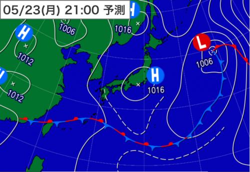 20160522＿23日21時予想天気図