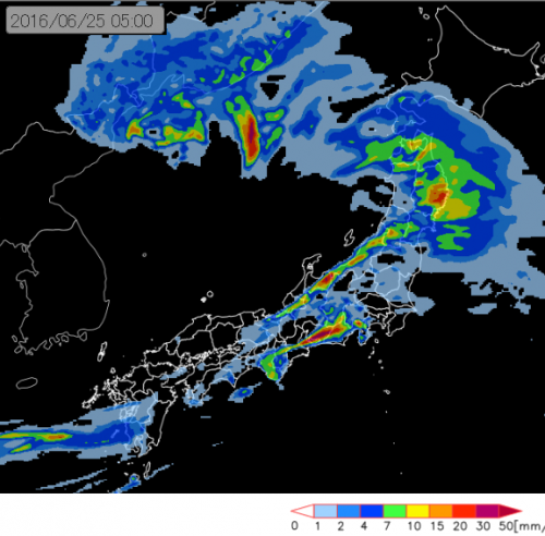 あす早朝の降雨分布予想