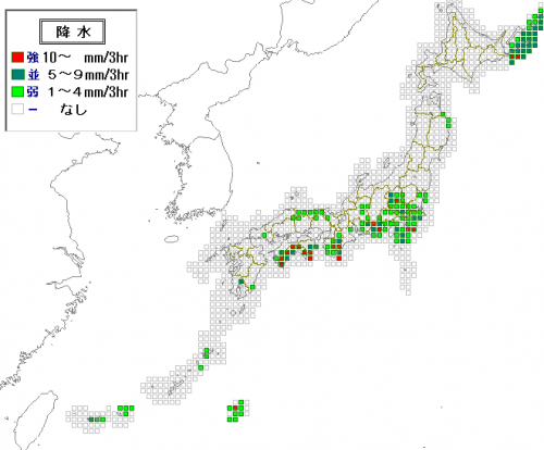 27日15時の予想降水分布