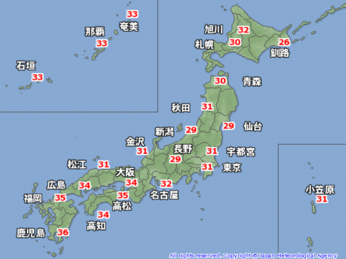 ２日５時最高気温