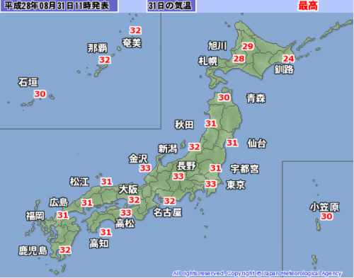 31日11時予想最高気温