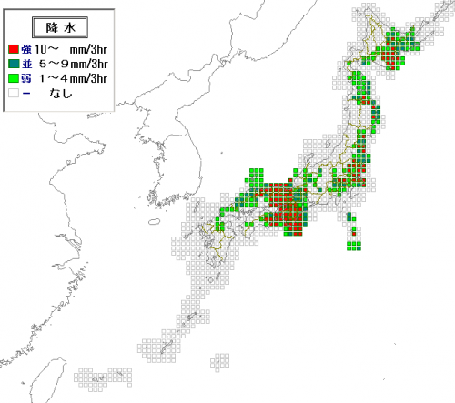 29日15時予想降水分布