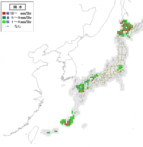 ８日１５時予想降水分布