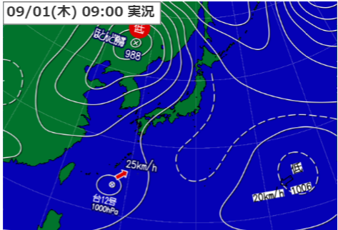 1日9時の天気図