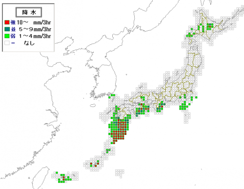 ３日１５時の予想降水分布