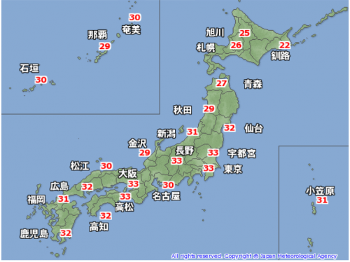 9月6日午後の予想最高気温