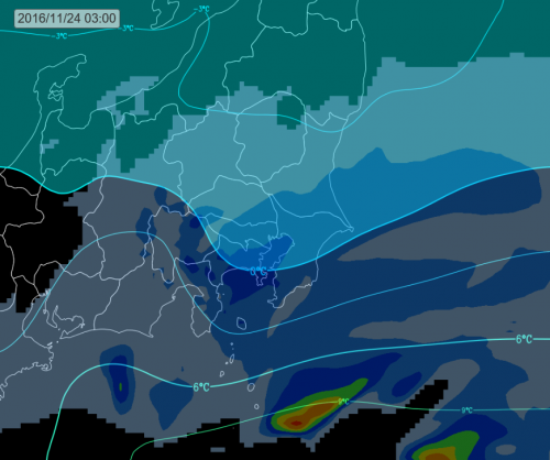 木曜日未明の上空寒気 (雨雪ライン)