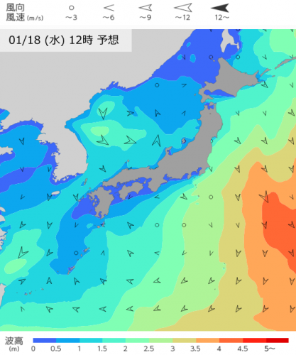 1月18日12時の予想波高分布