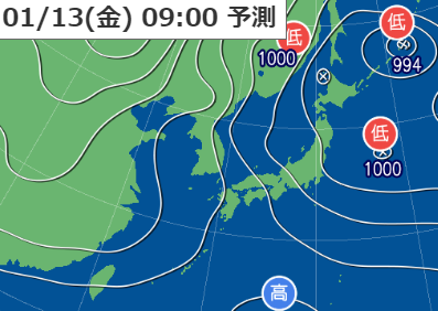 1月13日9時予想天気図