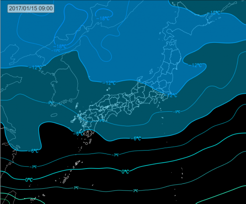 上空1500m付近の寒気 (けさ9時)