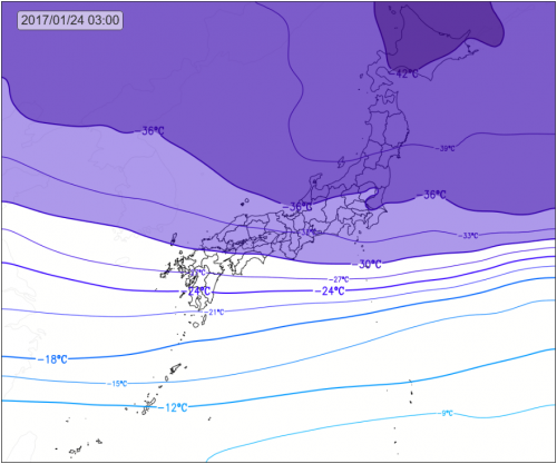 上空5,500m付近の寒気 (午前3時)