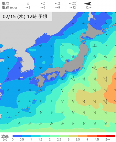 2月15日12時の予想波高分布