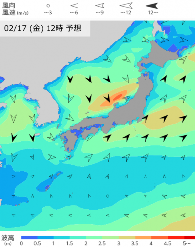 2月17日12時の予想波高分布