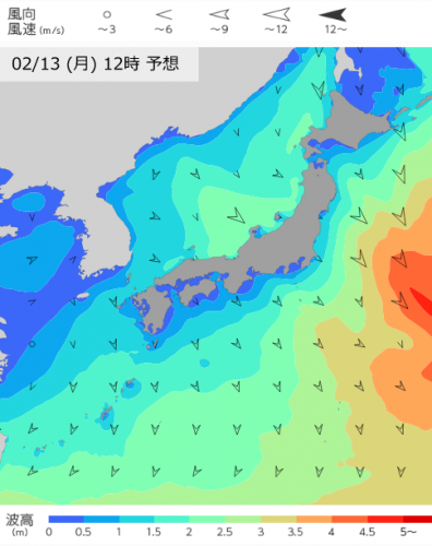 2月13日12時の予想波高分布