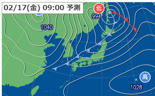 2月17日9時の予想天気図