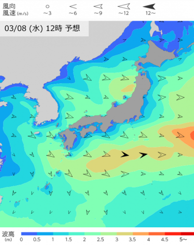 3月8日12時の予想波高分布