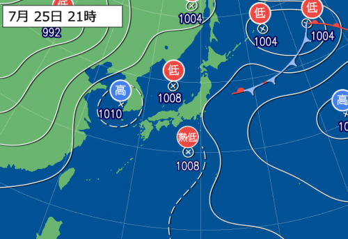 日本の南の海上に熱帯低気圧